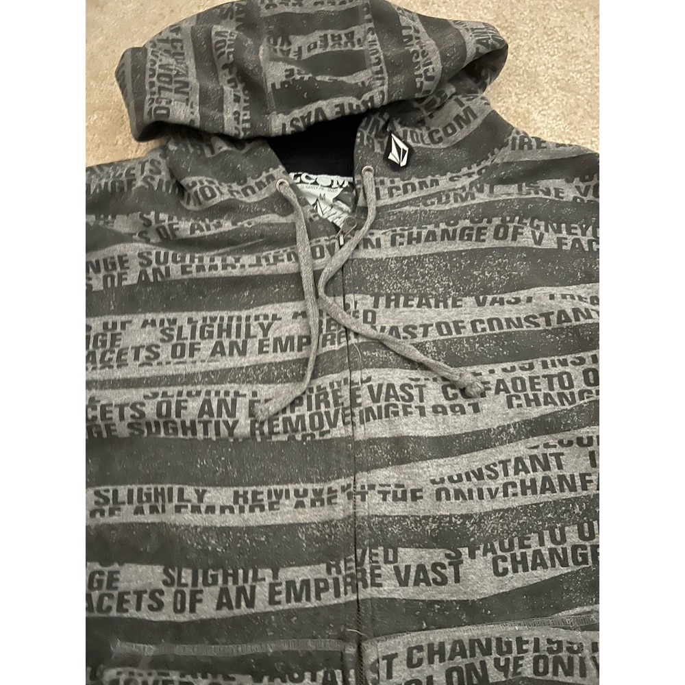 Y2K Vintage Volcom Hoodie Logo Grunge Skater Full Zip‎ Thermal Lined AOP Warm
